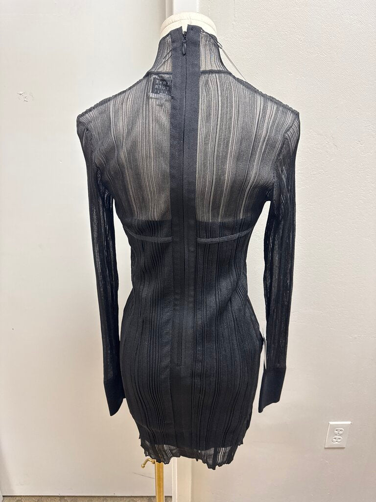 Herve Leger Black Knit Sheer Mini Dress