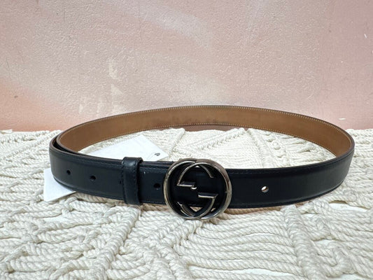 Gucci Black Double G Narrow Belt w/Bag