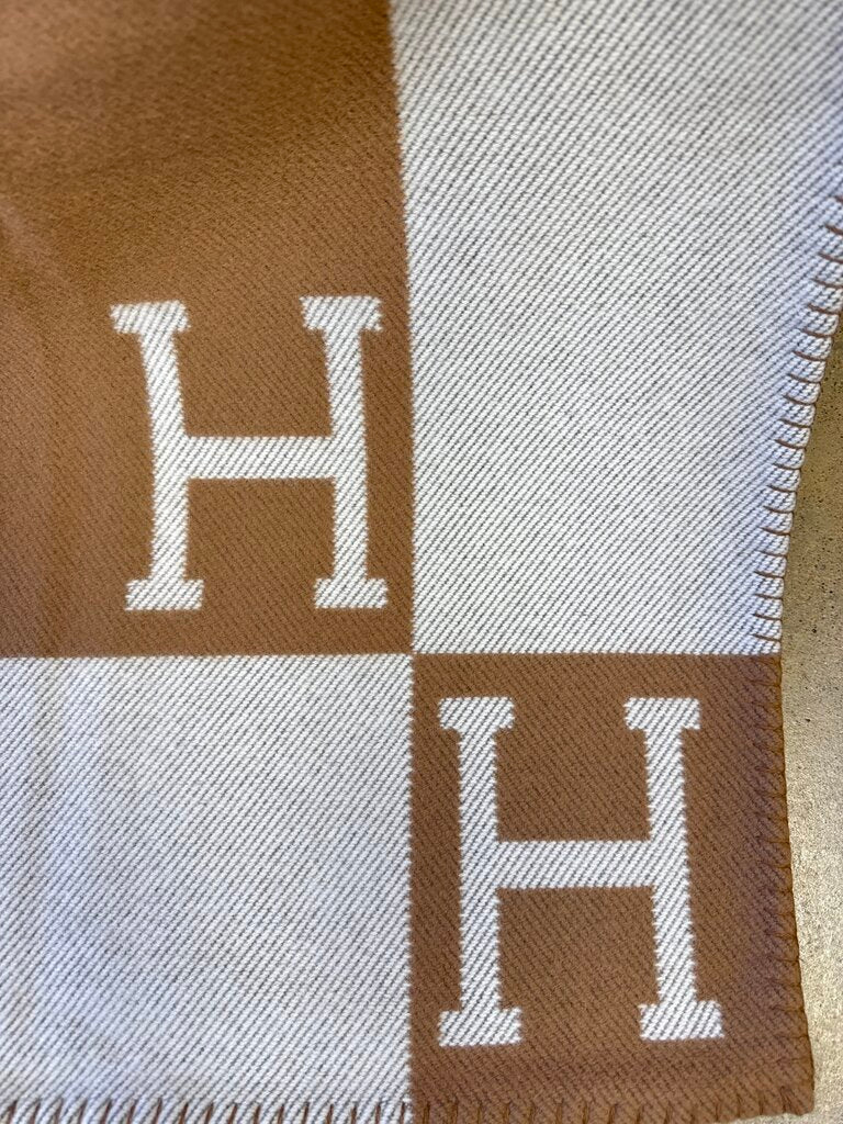 Hermes Brown and Cream Logo Throw Blanket w/Box