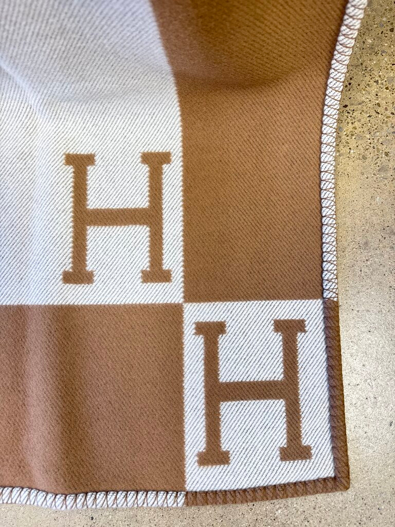 Hermes Brown and Cream Logo Throw Blanket w/Box
