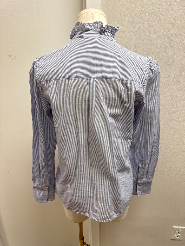 Vanessa Bruno Blue Striped Ruffle Front Top