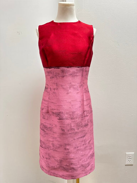 Oscar de la Renta Red and Pink Sheath Dress