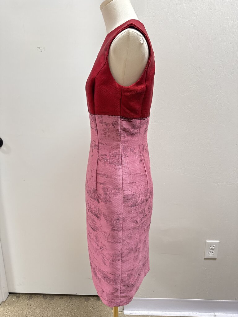 Oscar de la Renta Red and Pink Sheath Dress