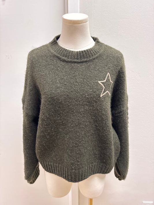 Sundry Olive Star Sweater