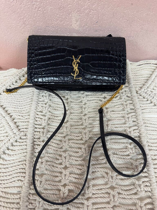 YSL Black Embossed Phone Holder w/Dust Bag