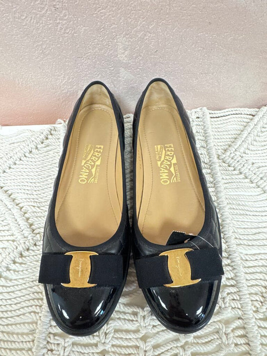 Ferragamo Black Quilted Ballet Flat w/Dustbag