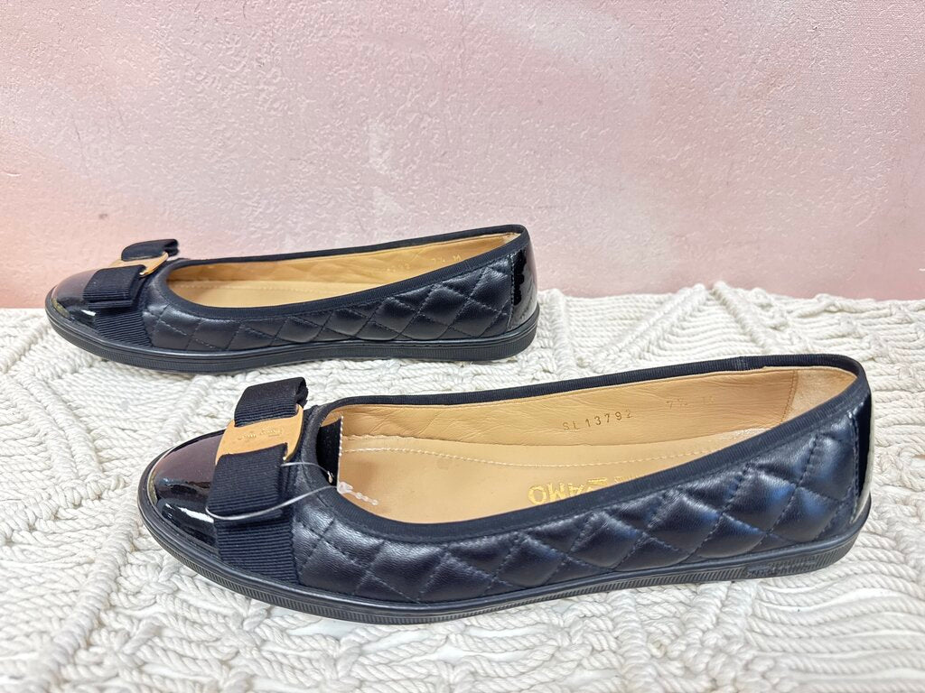 Ferragamo Black Quilted Ballet Flat w/Dustbag