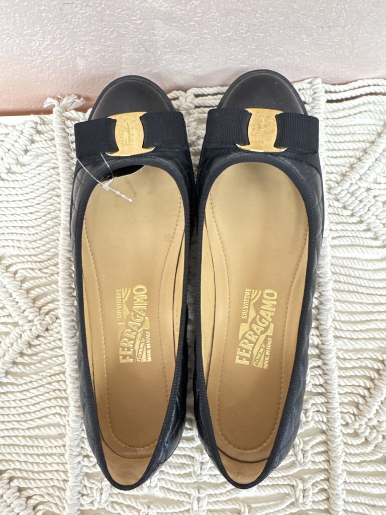 Ferragamo Black Quilted Ballet Flat w/Dustbag