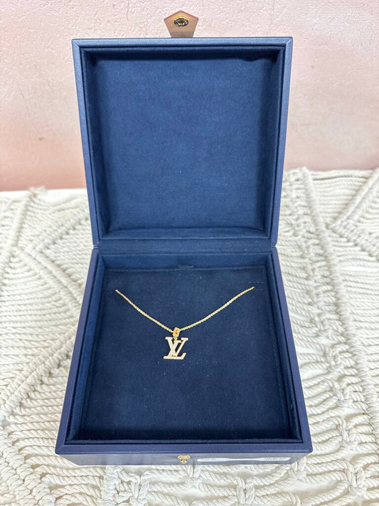 Louis Vuitton 18k and Diamond Logo Pendant Necklace w/Box