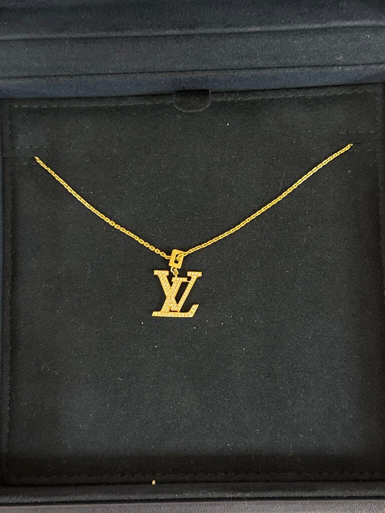 Louis Vuitton 18k and Diamond Logo Pendant Necklace w/Box