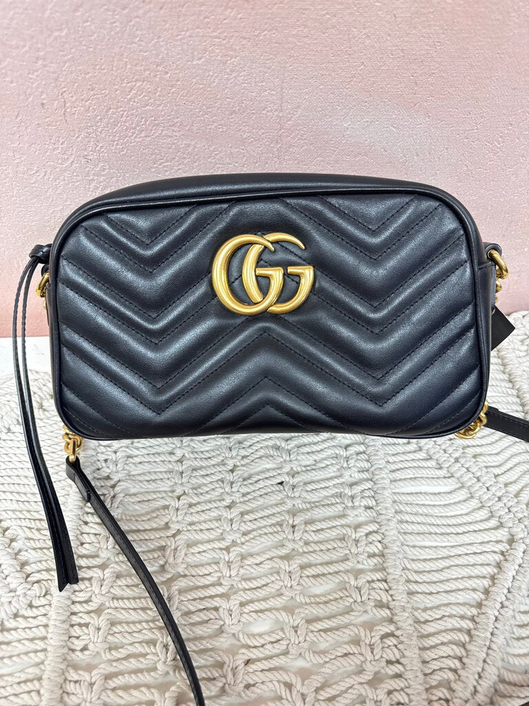 Gucci Black Chevron Marmont Shoulder Bag
