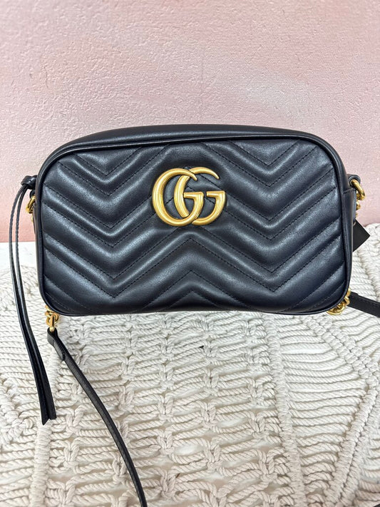 Gucci Black Chevron Marmont Shoulder Bag
