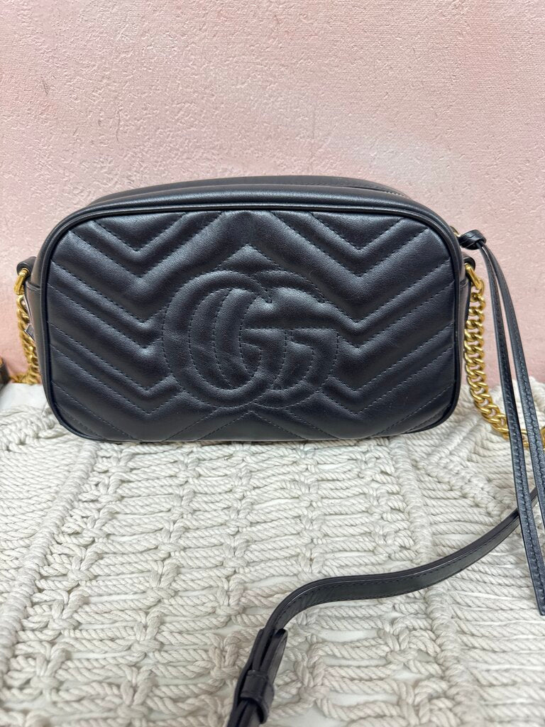 Gucci Black Chevron Marmont Shoulder Bag