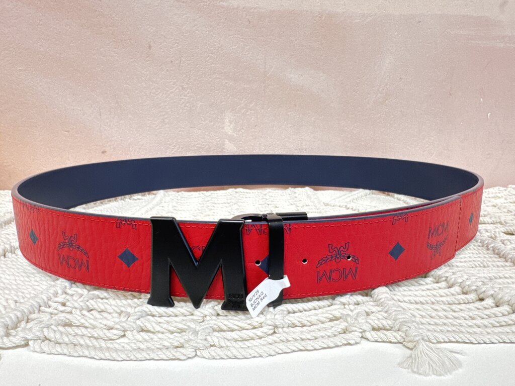 MCM Red Monogram Wide Reversible Belt