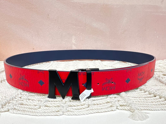 MCM Red Monogram Wide Reversible Belt