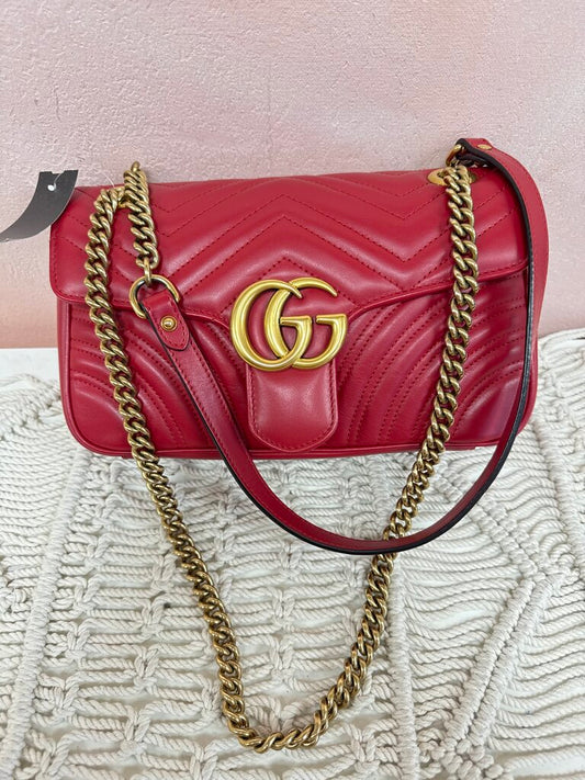 Gucci Hibiscus Marmont Chevron Shoulder Bag w/Dustbag