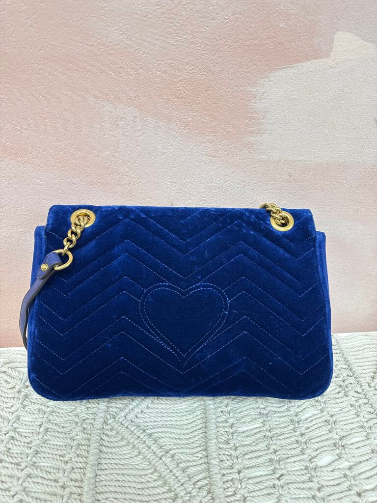 Gucci Cobalt Velvet Marmont Shoulder Bag