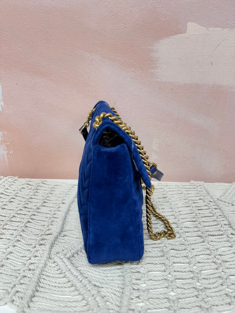 Gucci Cobalt Velvet Marmont Shoulder Bag