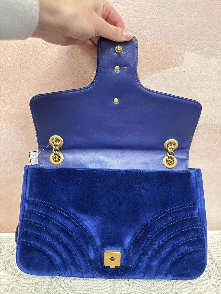 Gucci Cobalt Velvet Marmont Shoulder Bag