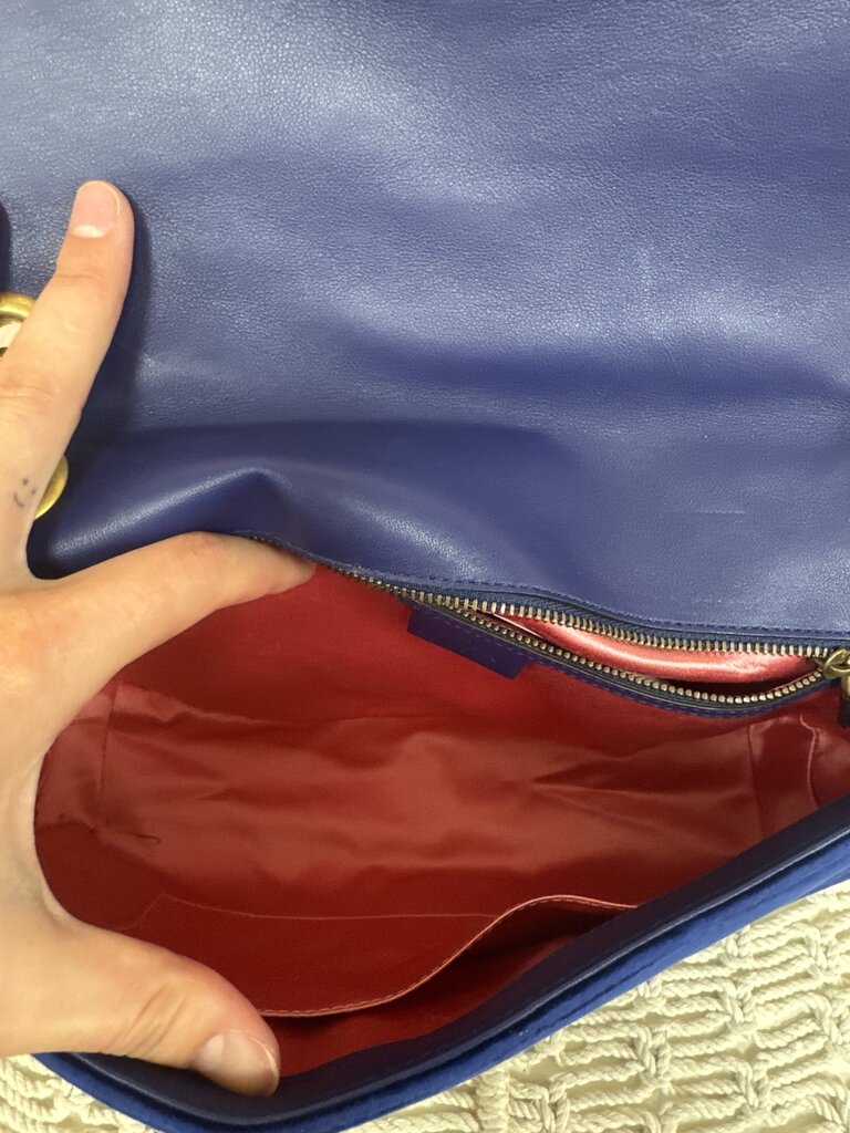 Gucci Medium Cobalt Velvet Marmont Shoulder Bag