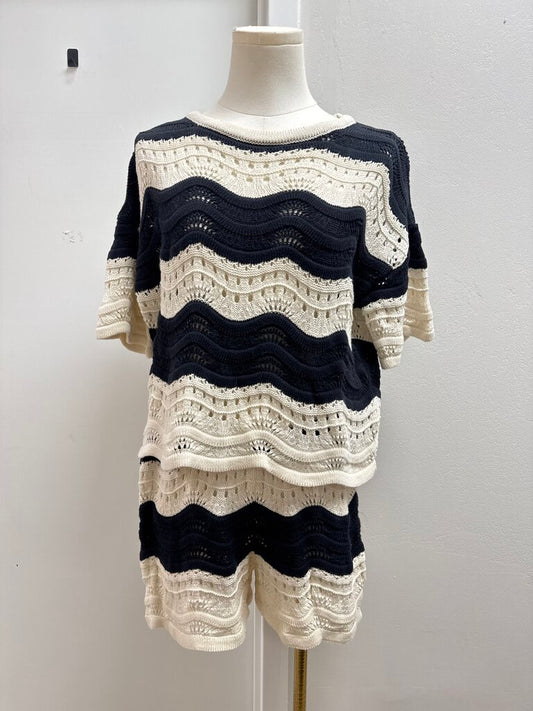 Anthro Black and Cream Knit Short Set