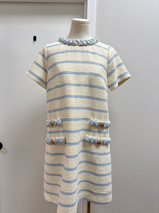 Tuckernuck Ecru and Blue Tweed Dress