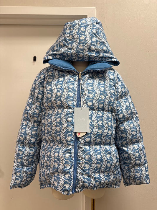 Hill House Blue Floral Down Puffer Reversible Jacket NWT