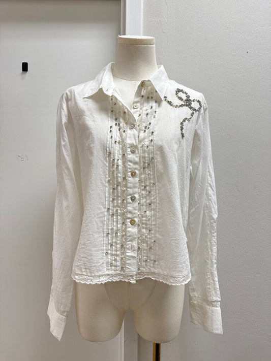 LoveShackFancy White Embellished Button Up NWT