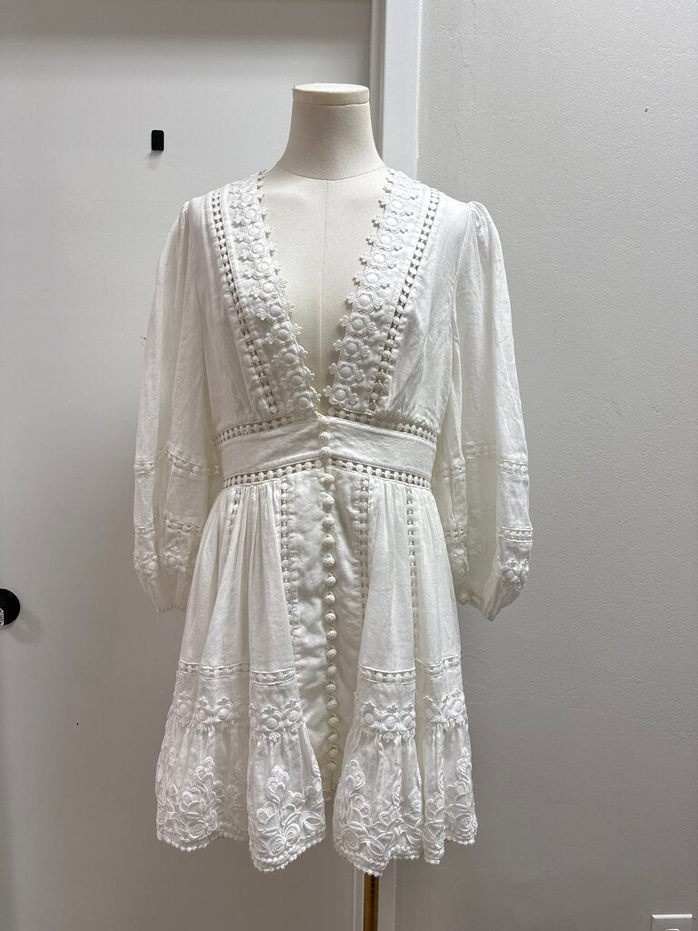 Zimmermann White Lace Embroidered Mini Dress
