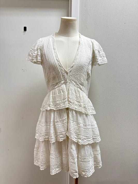 LoveShackFancy White Lace Detail Mini Dress