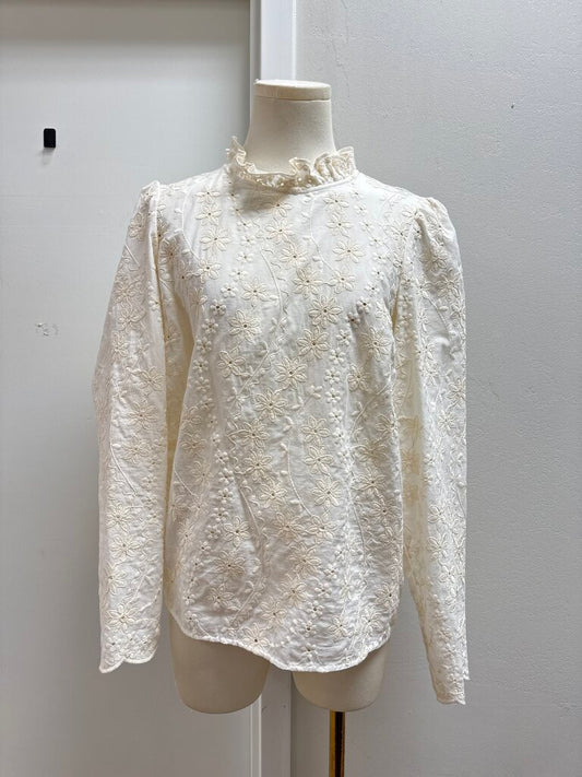 Sezane Ivory Embroidered Top