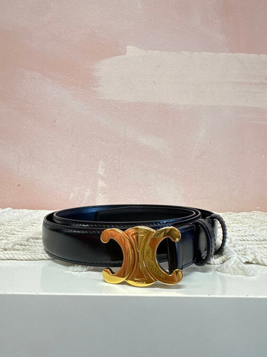 Celine Black 25mm Med Taurillon Belt w/Bag and Box