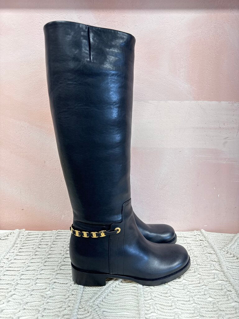 Ferragamo Black Leather Tall Riding Boot w/Box