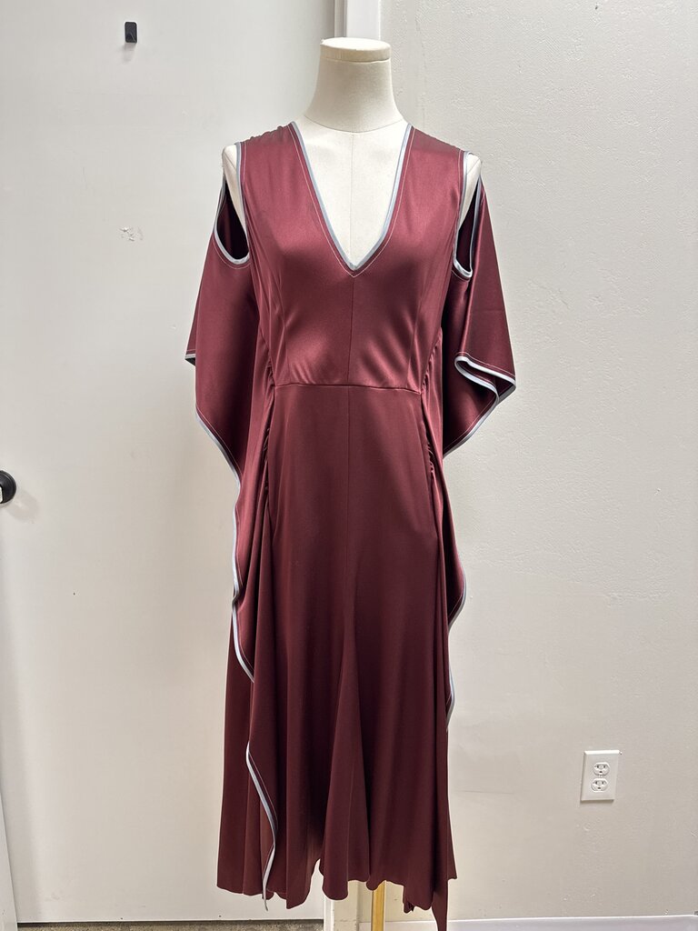 Sies Marjan Maroon Silk Flutter Sleeve Dress