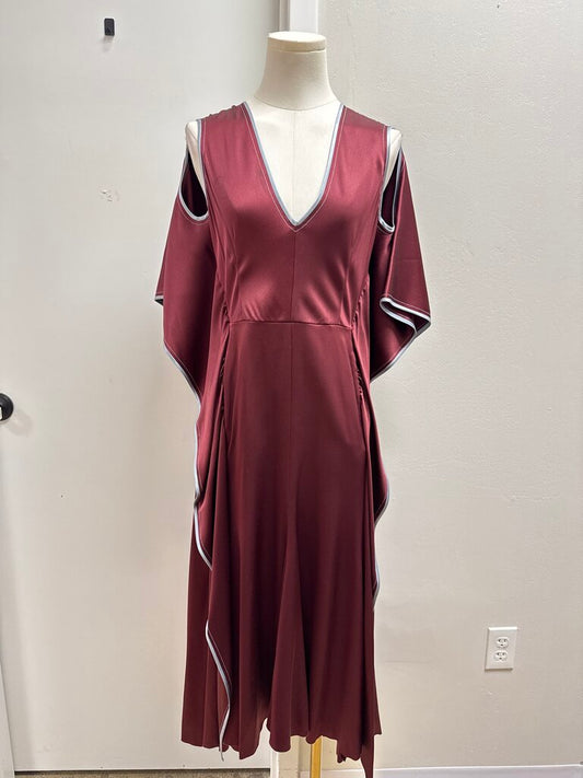 Sies Marjan Maroon Silk Flutter Sleeve Dress