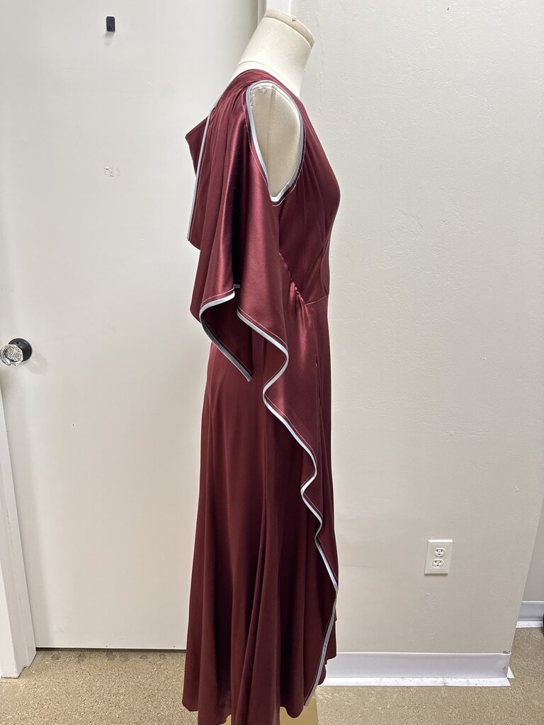 Sies Marjan Maroon Silk Flutter Sleeve Dress