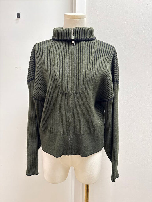 Varley Green Ribbed Zip Up Cardigan