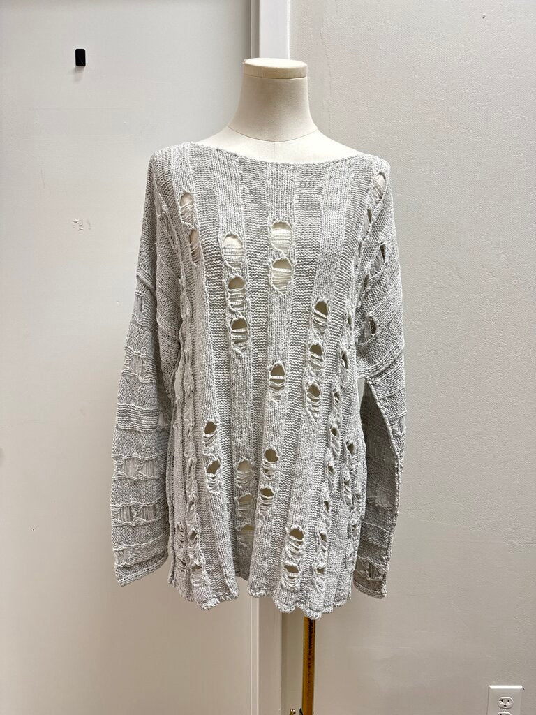 Sarah Pacini Grey Distressed Sweater NWT