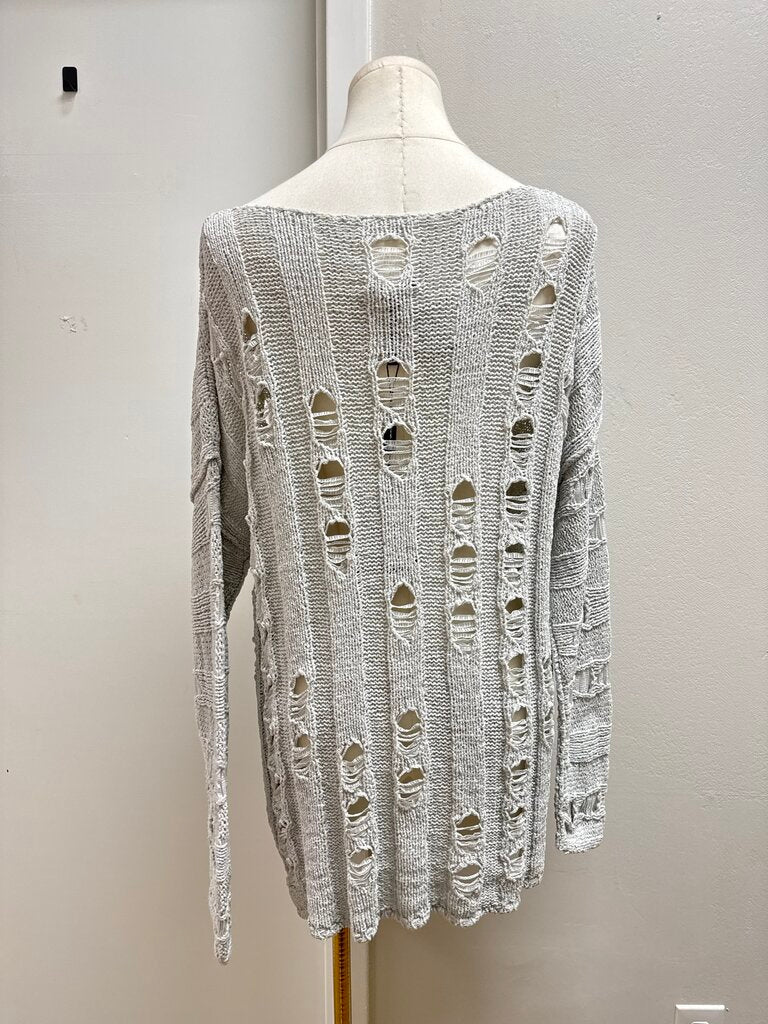 Sarah Pacini Grey Distressed Sweater NWT