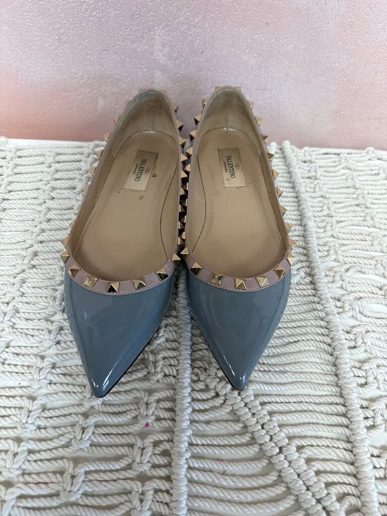 Valentino Grey Rockstud Patent Flat