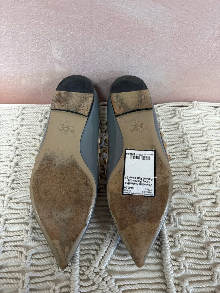 Valentino Grey Rockstud Patent Flat