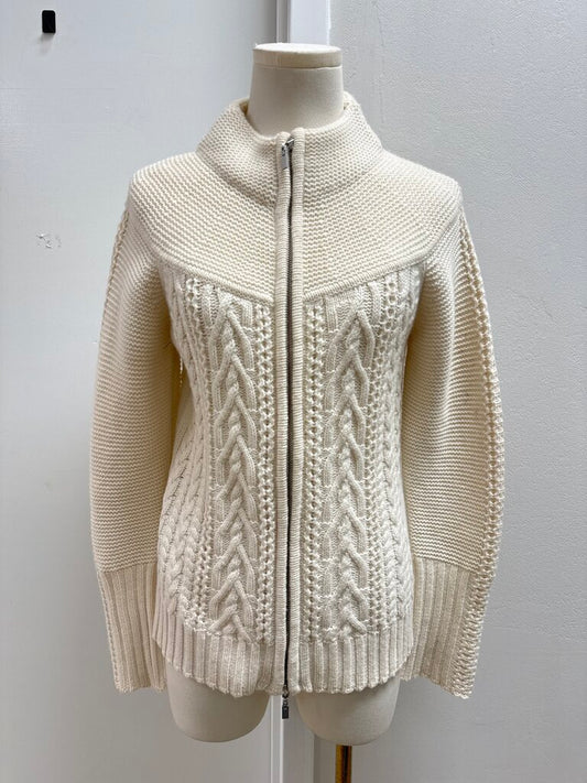Kinross Cashmere Ecru Cable Knit Zip Up Jacket
