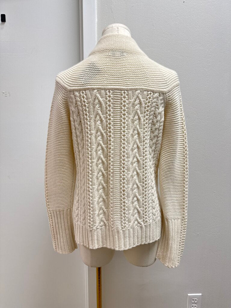 Kinross Cashmere Ecru Cable Knit Zip Up Jacket