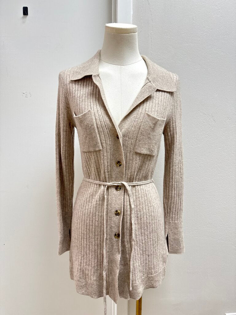 Reiss Tan Ribbed Button Up Sweater