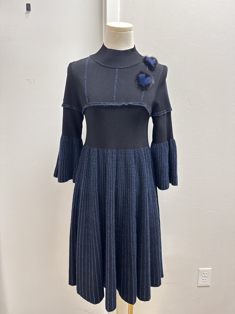 Fendi Blue Knit Mock Neck Dress
