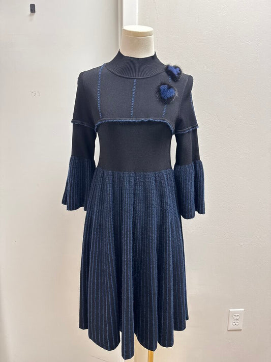 Fendi Blue Knit Mock Neck Dress