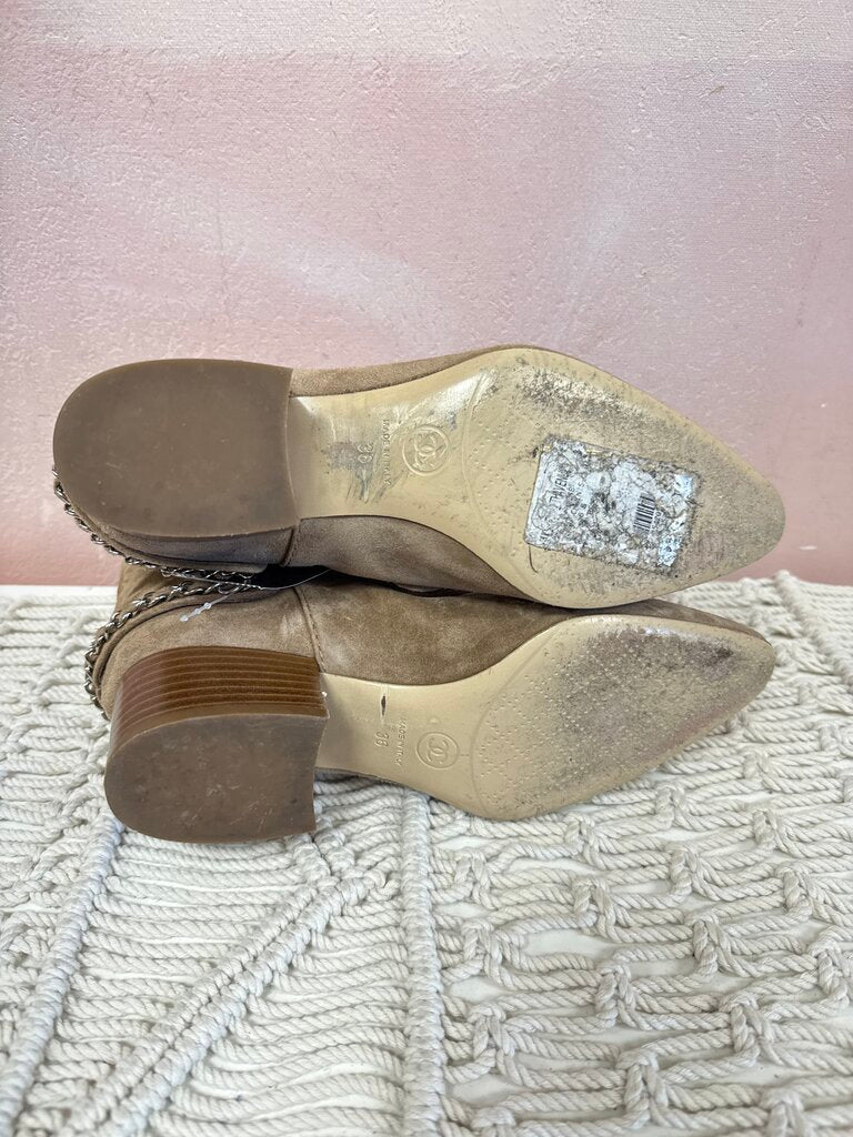 Chanel Tan Suede Western Boot