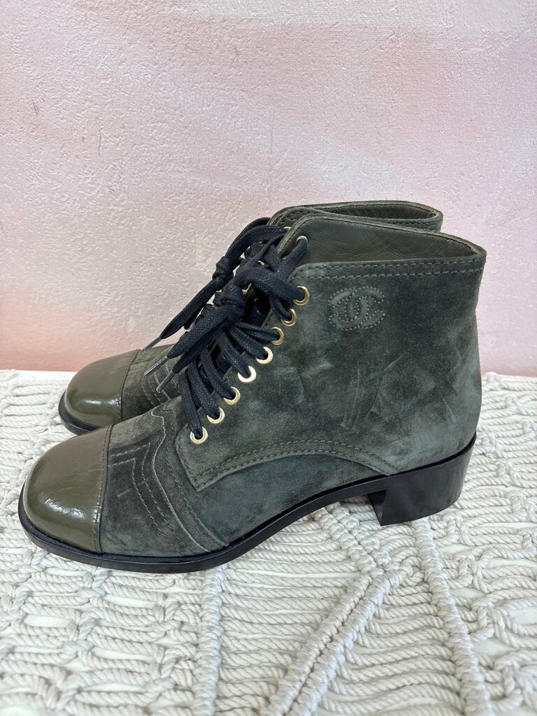 Chanel Olive Suede Combat Boot