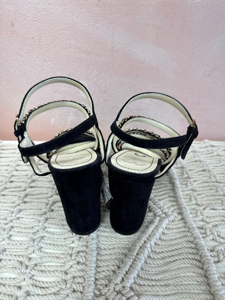Chanel Black Suede and Chain Link Sandal