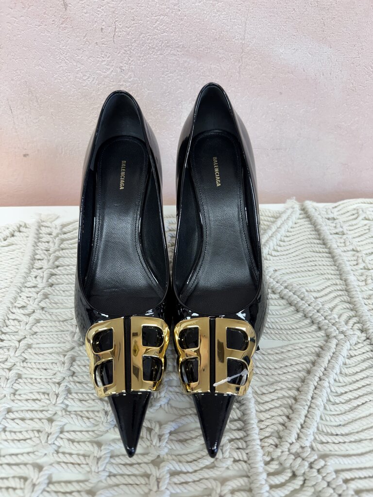 Balenciaga Black Patent Logo Pump